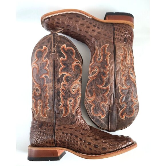 Horse Power Mens Nile Croc Print Western Boots Sq Toe Sz 10.5D Brown HP1070 FLAW main image 8